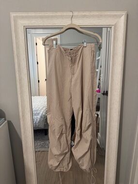 Zara Beige Drawstring Track/parachute Pants